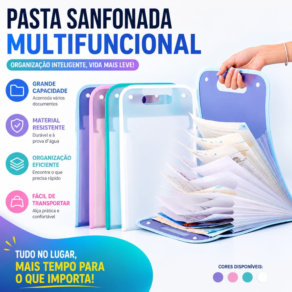 Pasta Sanfonada Com 12 Divisórias ou Pasta Prancheta Tamanho A4 Escritório Escolar