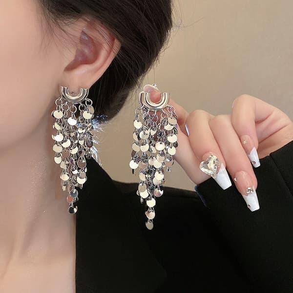 | 【cartelas de brincos feminino】 | kit brinco aço inoxidável ✯Luz de luxo High-End exagerado Metal lantejoulas borla bri