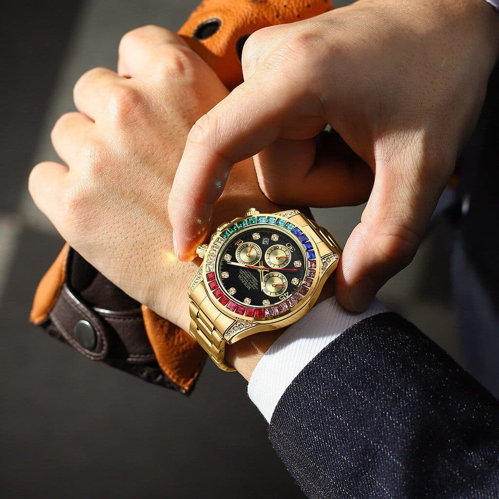 relogio masculino High-End Rainbow Di Relógio Mecânico Automático Relógio Masculino Calendário Oco À Prova D 'Água Lumin