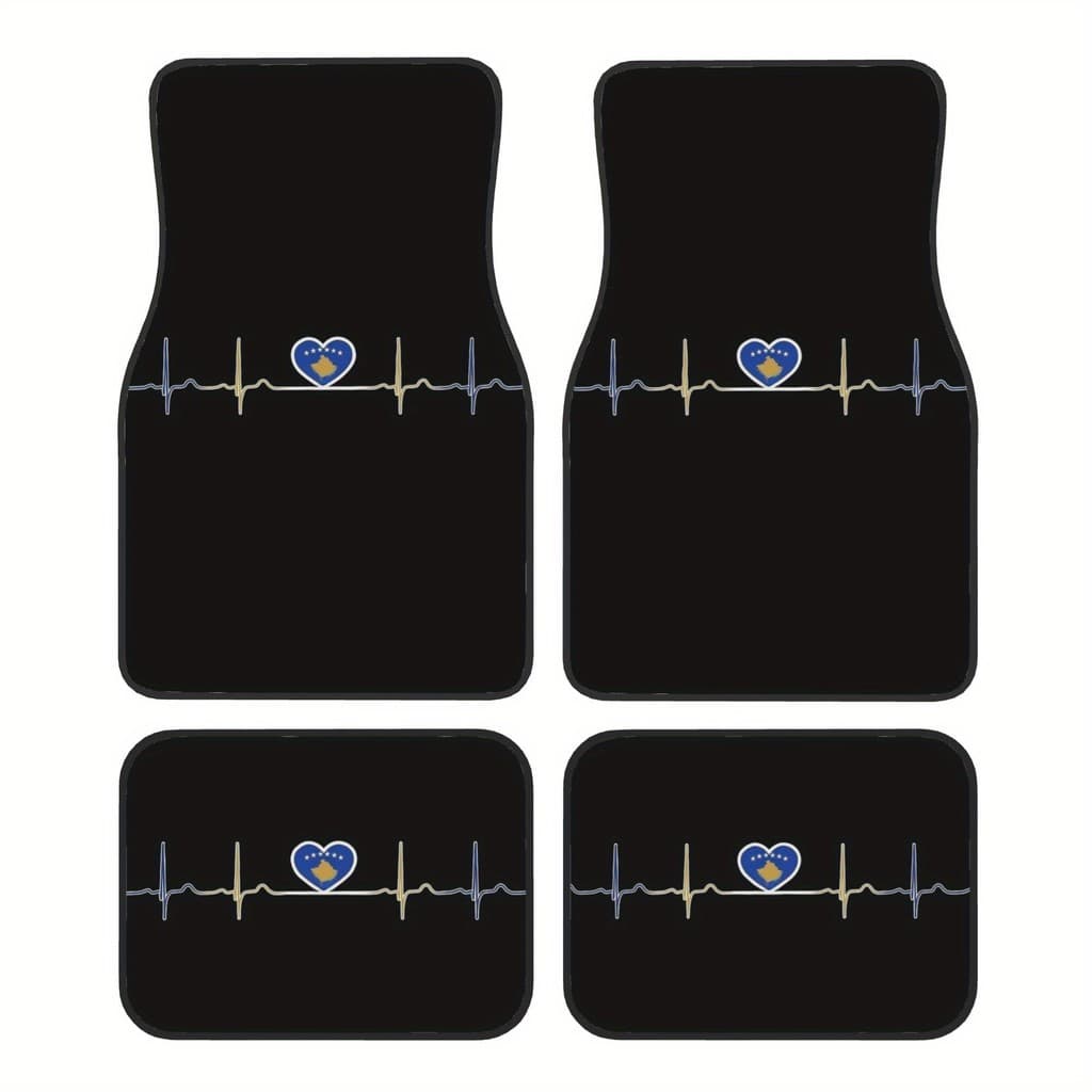 (((2D) Forros de carga.4 peças. Tapetes para pés de carro Heartbeat Kosova Elements, fibra de poliéster durável, adequad