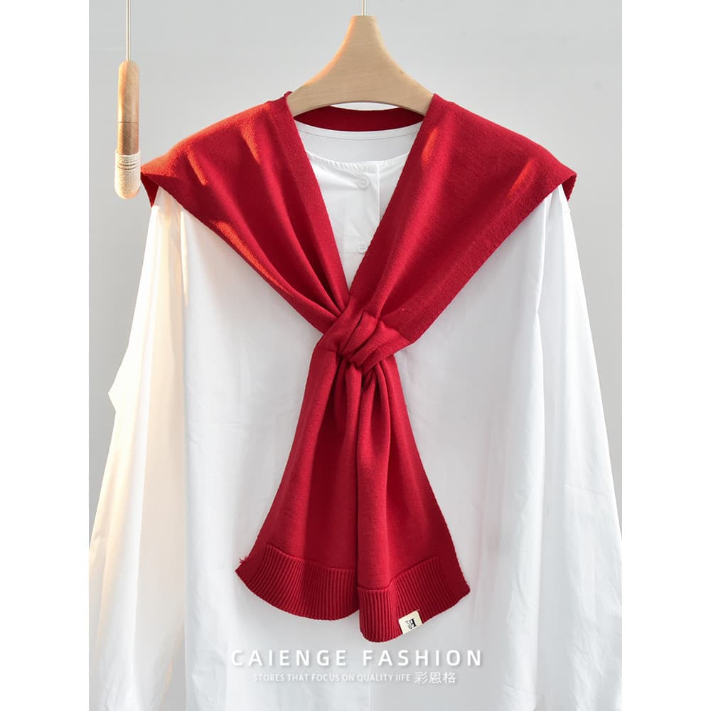 Malha Encore vermelho pequeno xale exterior jogo feminino 2025 novo estilo primavera verão cruz colete combinando camisa