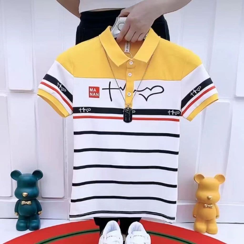 Camisa polo masculina de manga curta de verão listrada cor combinando Slim-Fit moda japonesa masculina meia manga Tren