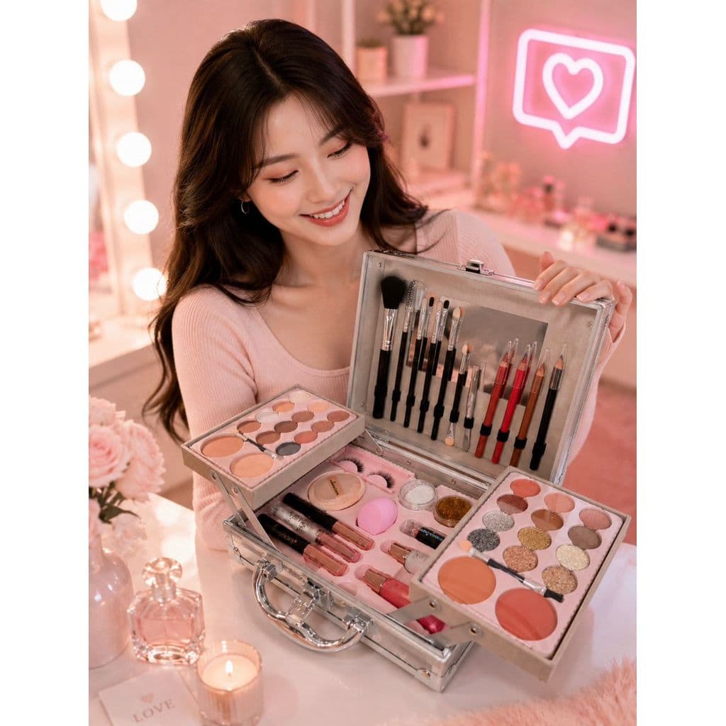 Kit Maleta De Maquiagem Completa Com Sombras Blush LipGloss Primer Base Pincéis Acessórios Estojo Luxo Presente Perfeito