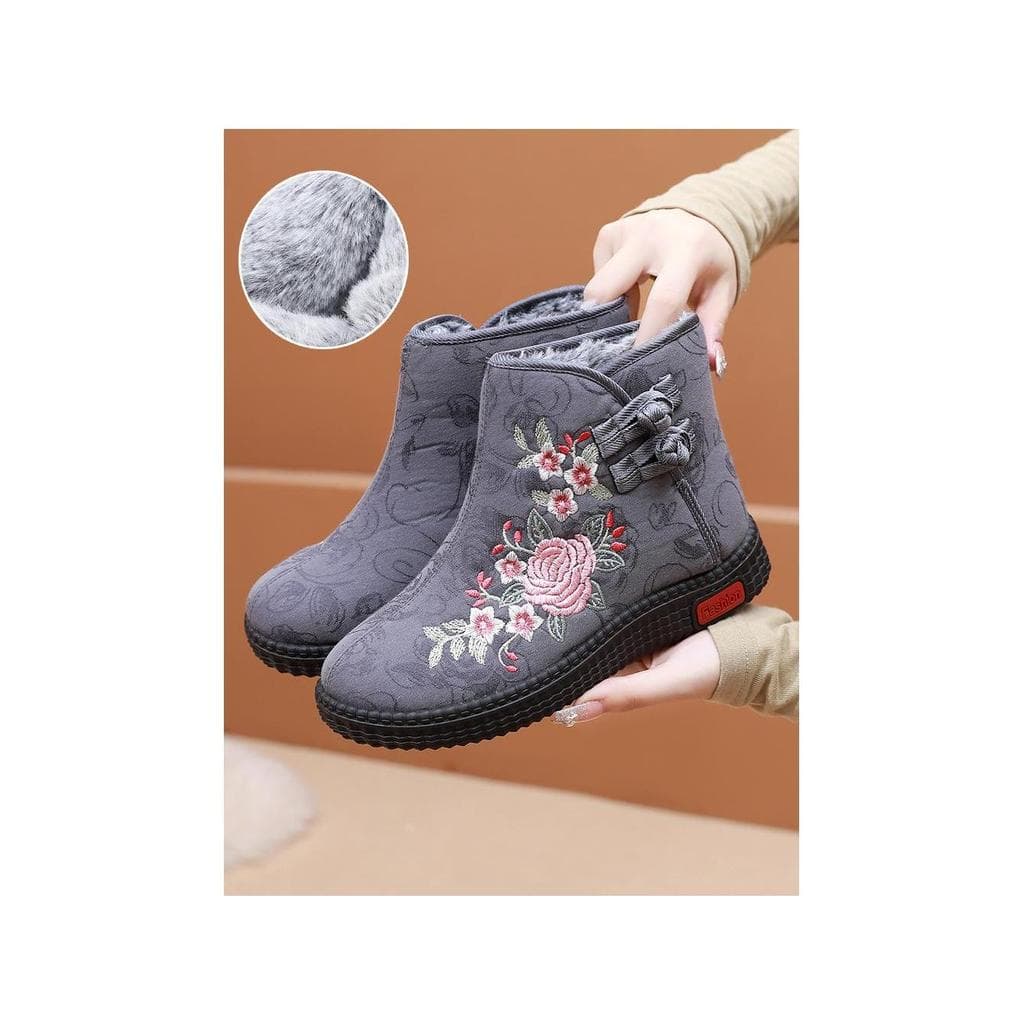 Velho pequim sapatos de pano feminino inverno velo-velo quente estilo étnico bordado botas de alta qualidade confortável