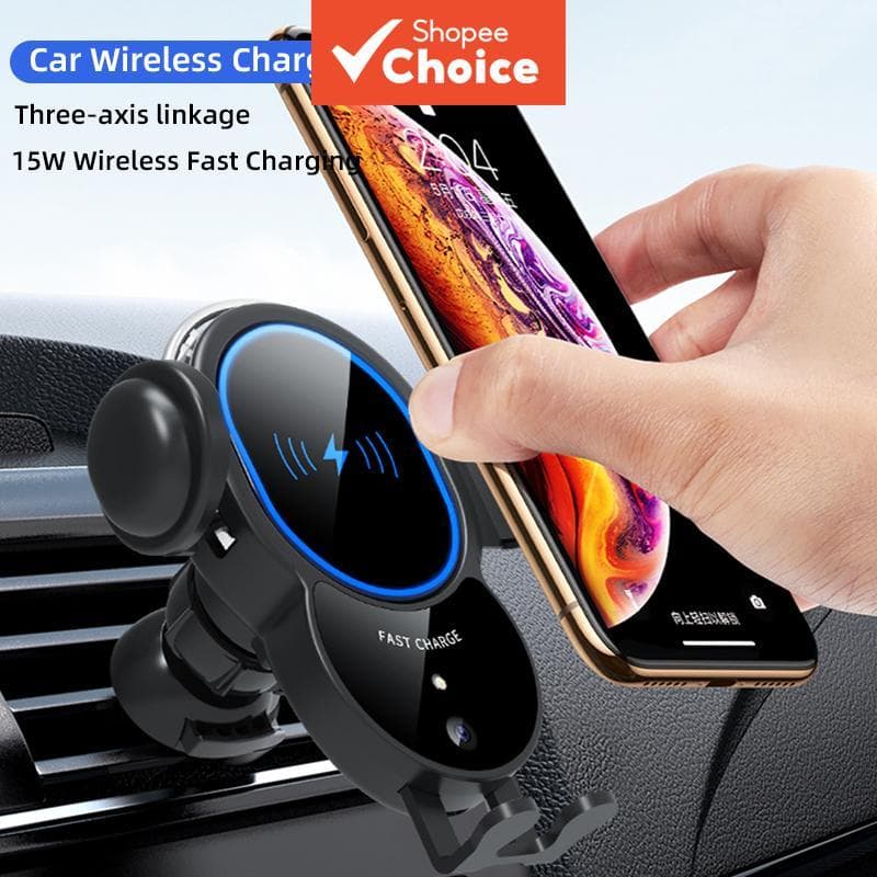 Suporte de telefone para carregador veicular com clipe de sensor automático, carregamento rápido sem fio para iPhone