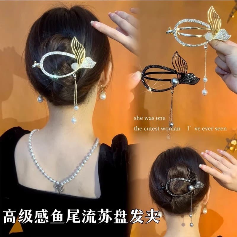 Pérola Fishtail borla torção grampo de cabelo feminino High-End sentir Grab clip acessórios para o cabelo cabeça traseir