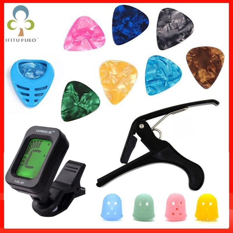 14 Peças Kit De Ferramentas De Guitarra Afinador + Capo + Suporte De Palheta De Dedo + 4 Protetores + 7 Palhetas De Afin