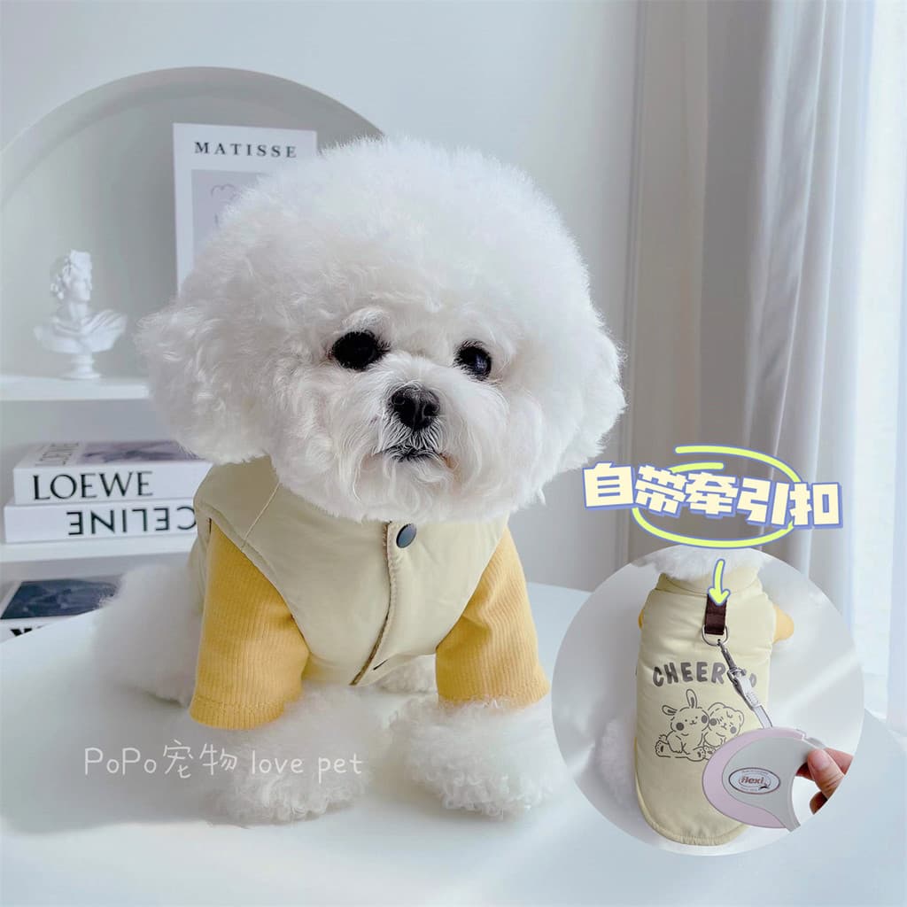 Roupas para cães e gatos, jaqueta acolchoada com fivela de tração, coleira Plus veludo Bichon Teddy