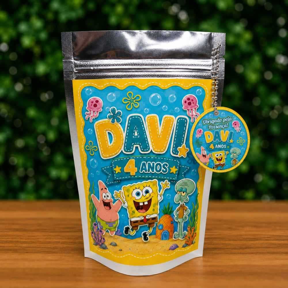 Saquinho Metalizado Ziplock Bob Esponja Personalizado /Lembrancinha de Festa /Aniversário