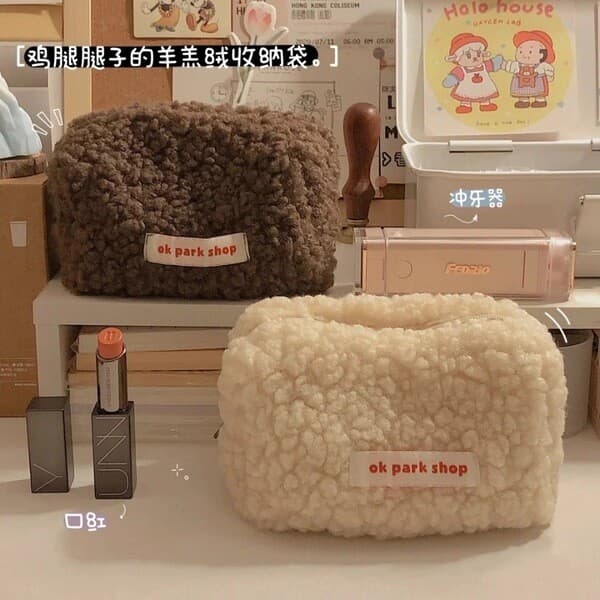 | 【pencil case】 | ※ Estojo de lápis estilo japonês, bolsa cosmética de lã de cordeiro, bolsa de armazenamento de pelúcia
