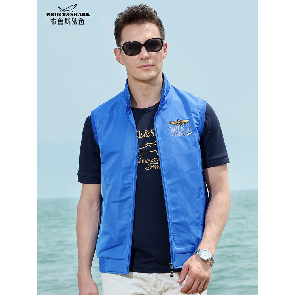 Primavera outono colete masculino fino jaqueta esportiva Bruce Shark Street Wear masculino colete solto tamanho grande c