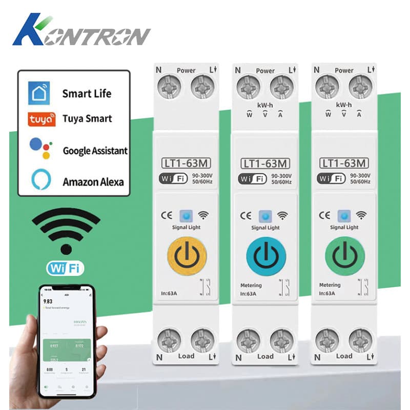 Interruptor Inteligente Tuya WIFI, Disjuntor Inteligente, Proteção de Interruptor de Ar, Controle Remoto por Telefone Mó