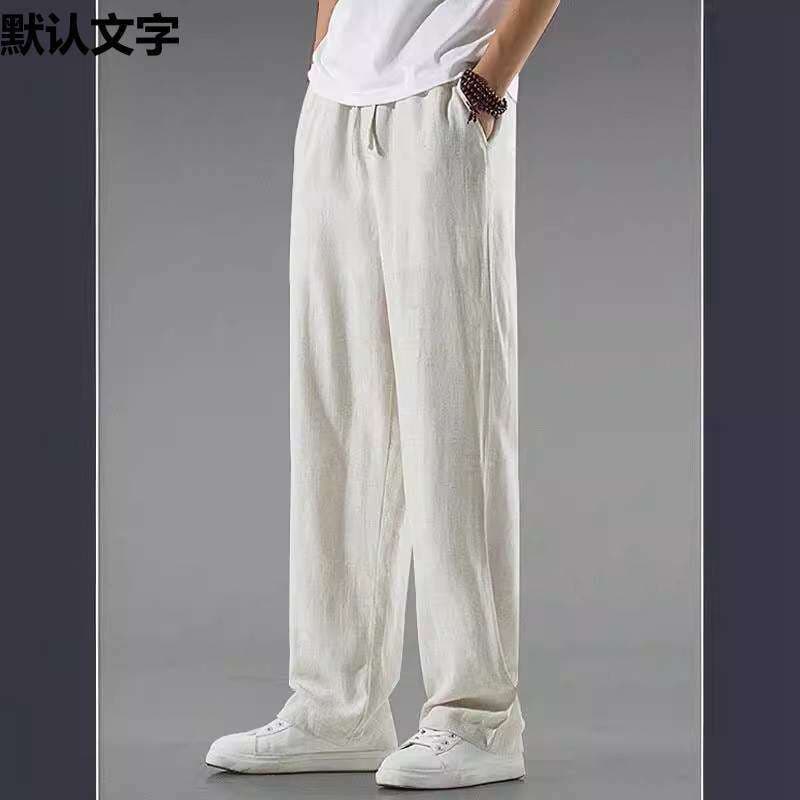 Estilo chinês leve respirável linho calças masculinas verão linho solto calças retas algodão linho calças casuais