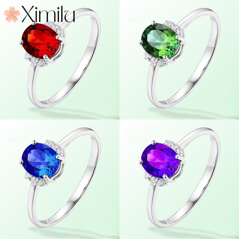 ❤ Criativo multicolorido luxo verde turmalina azul cristal anel feminino moda jóias de casamento