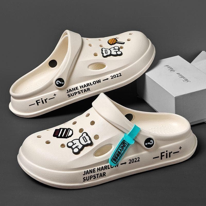 Sapatos masculinos com buracos, verão, antiderrapante, sola macia, passo de merda, respirável, uso externo, meio enrolad