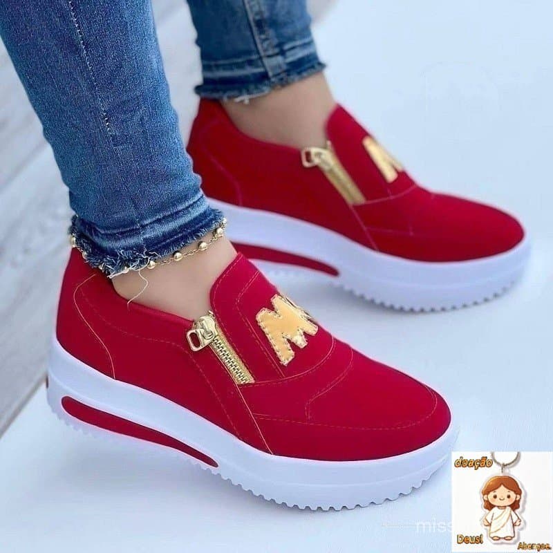 Tênis feminino Tênis com zíper lateral Tênis com plataforma