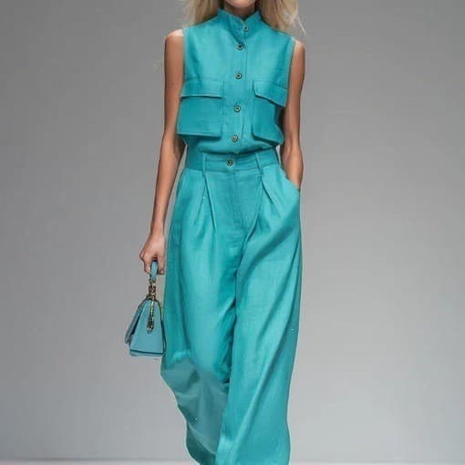 2026 primavera verão estilo moda sem mangas colete calças de perna larga terno feminino verão Casual High-End sentimento