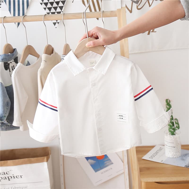 Camisa do menino puro algodão primavera branco de manga comprida pequenas crianças finas roupas de primavera menino cami