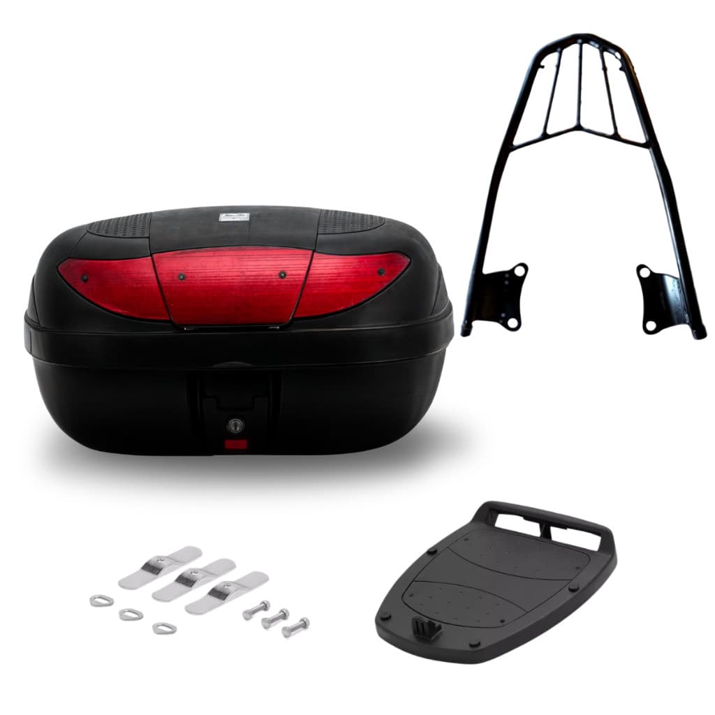 Kit Bagageiro Churrasqueira Cb 300 (Todas) + Baú Bauleto 45 Litros Preto e Cromado