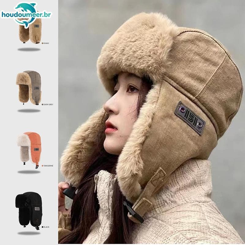 HOUDO Mais Novo Chapéu Masculino Feminino Thi Quente Russo Ushanka De Pele Moda Masculina Inverno Bla Cinza Earflap Esqu