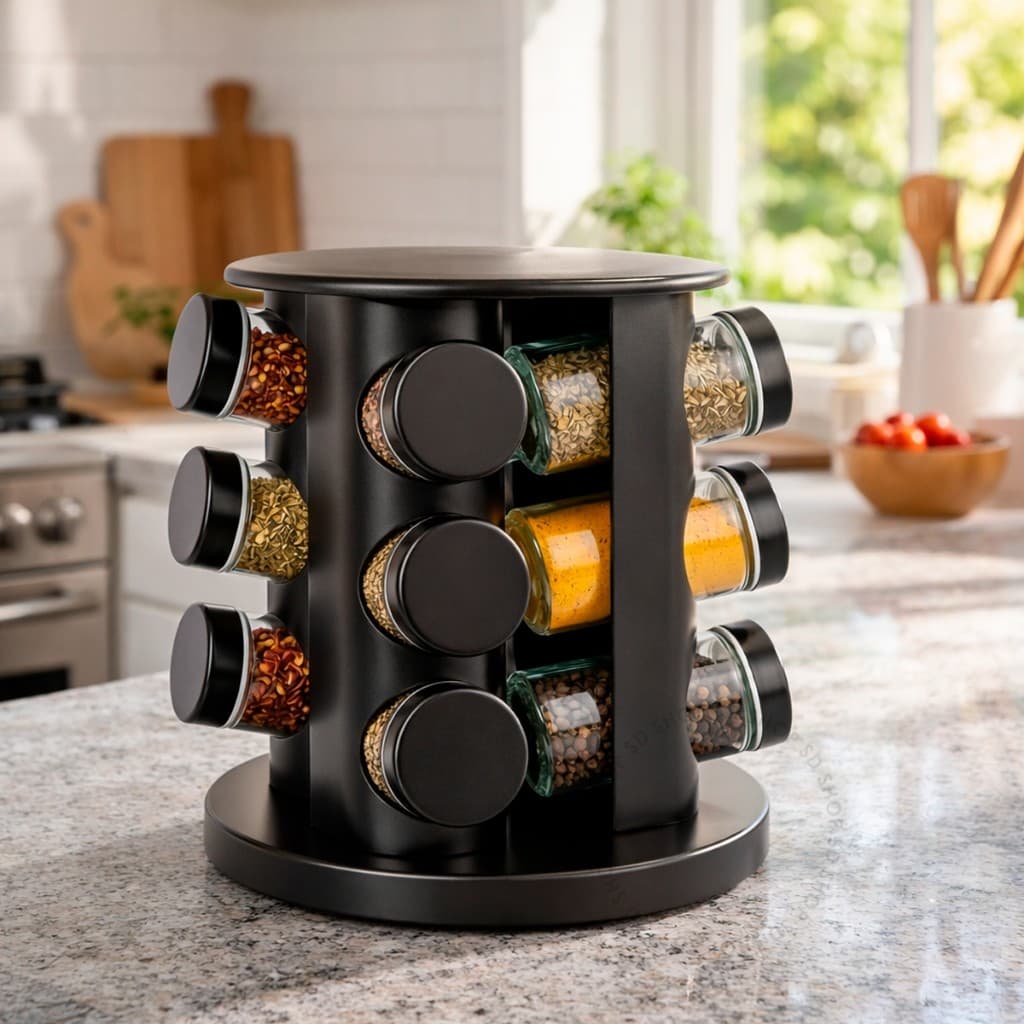 Porta Tempero Giratório Condimento 12 Potes de Vidro Com Tampa Dosadora Organizador Suporte Cozinha - Original Line