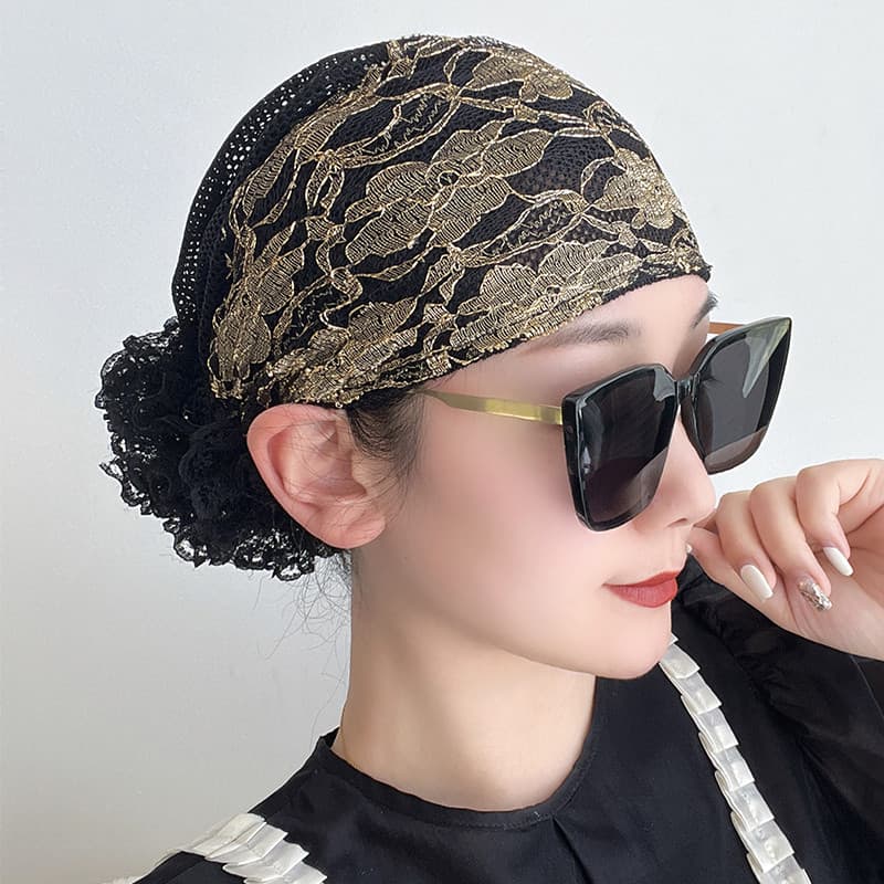Lotus rima gaze renda cabeça boné primavera outono respirável elegante estilo ocidental novo estilo lenço de cabelo capa