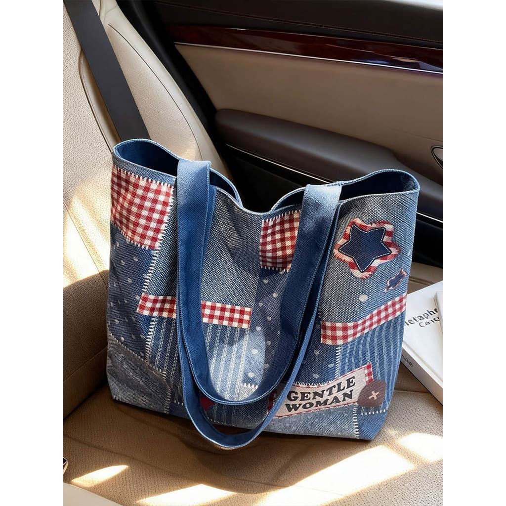 Bolsa de lona de grande capacidade feminina 2026 novo estilo moda contraste cor Commuter bolsa de ombro Casual All-Match