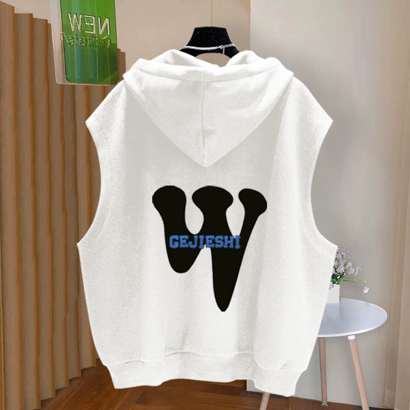 Colete com capuz masculino verão 2026 novo estilo americano Street Wear carta impressão solta Casual juventude camiseta