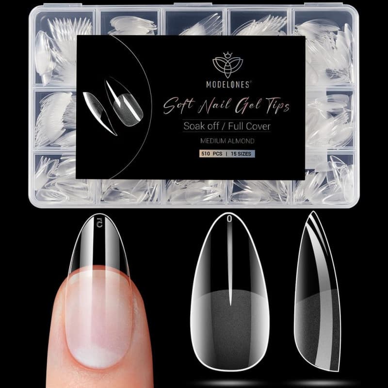 510 Peças de Pontas de Unhas Falsas em Forma de Amêndoa, Pontas de Gel Macio de Comprimento Médio, Pontas de Unhas em Fo