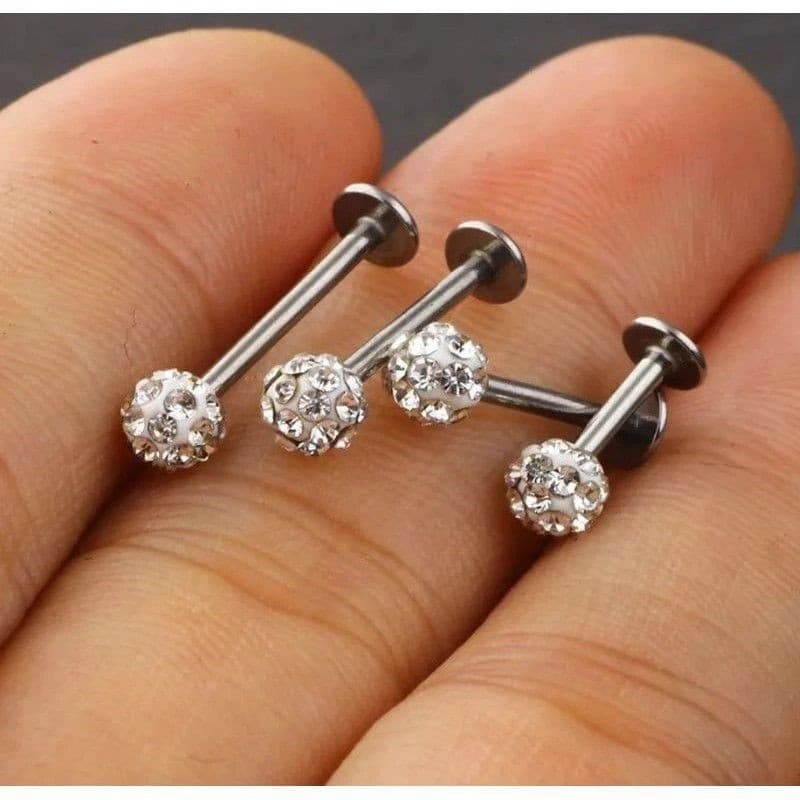 Feeling 316L 8mm Piercing Labret Tragus Medusa Queixo Multi Strass Ponto de Luz Aço Cirúrgico
