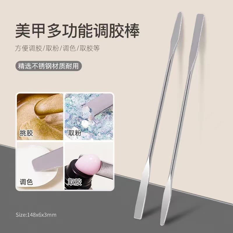 Bastão de cola para Manicure, bastão colorido de aço inoxidável, duas cabeças, dupla utilização, cor, Metal, ferramenta