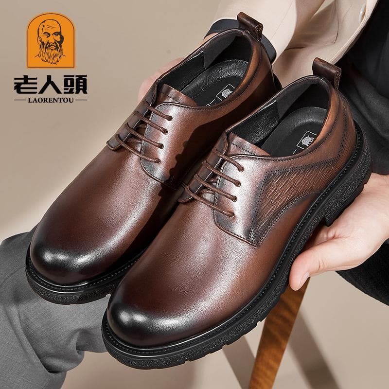 Cabeça de idosos 2025 outono negócios Formal Wear Derby sapatos masculinos couro rendas confortáveis trabalho sapatos de