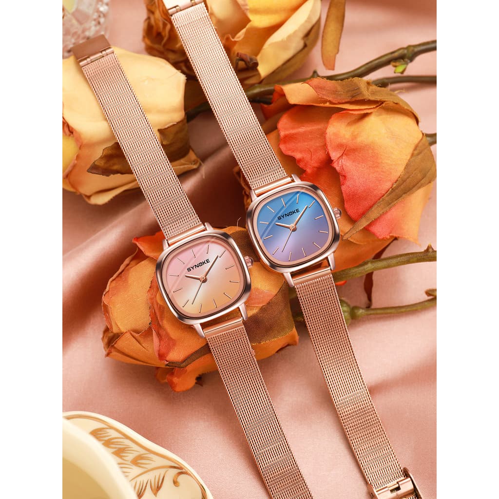 Moda All-Match rosa ouro malha com relógio de quartzo relógio senhoras luz luxo temperamento nicho estudante relógio