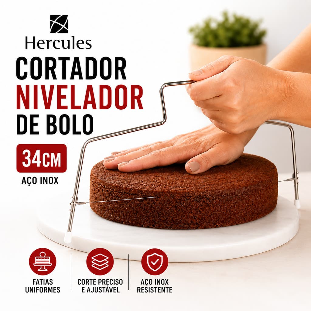 Cortador Nivelador De Bolo Vertical Com Fio 34cm Aço Inox Confeitaria Doces - Hercules