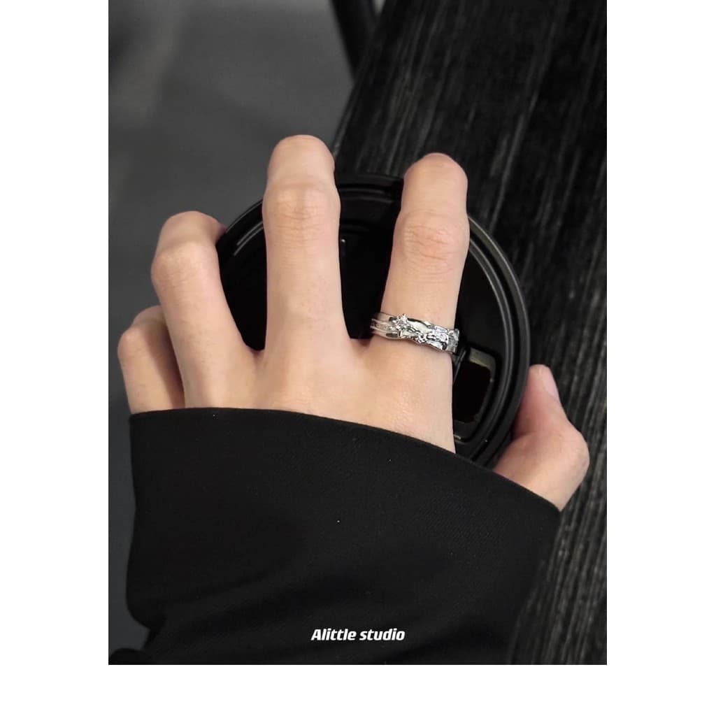 Anel de casal aberto estrela escura masculino feminino estilo legal luz luxo High-End empilhamento Design anel