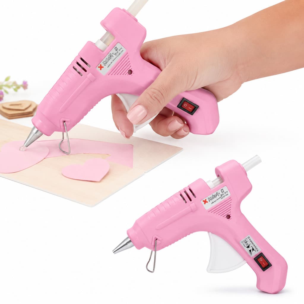 Pistola de Cola Quente Profissional Rosa 40W Bivolt para Bastão Grosso 11mm com Botão Liga e Desliga