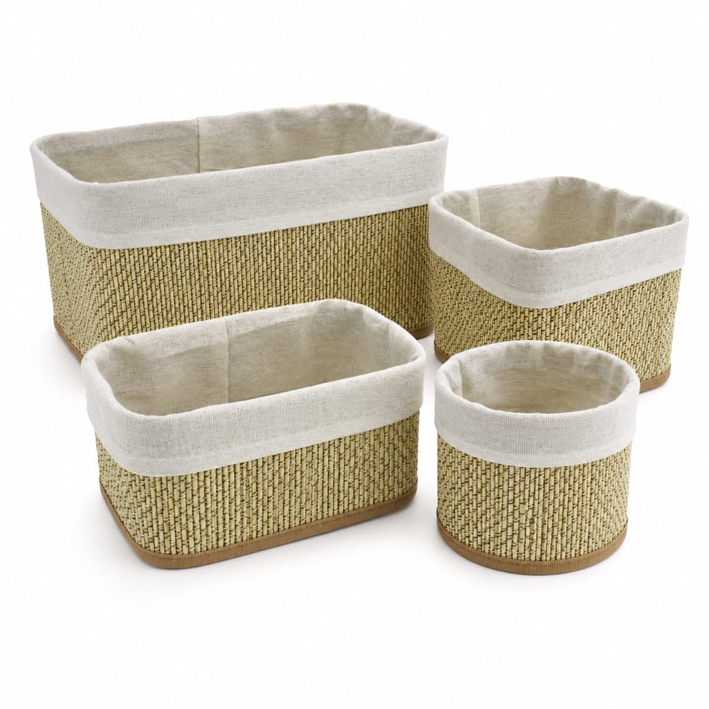 Kit 4 Cestos Organizadores Bambu Multiuso Banheiro Closet
