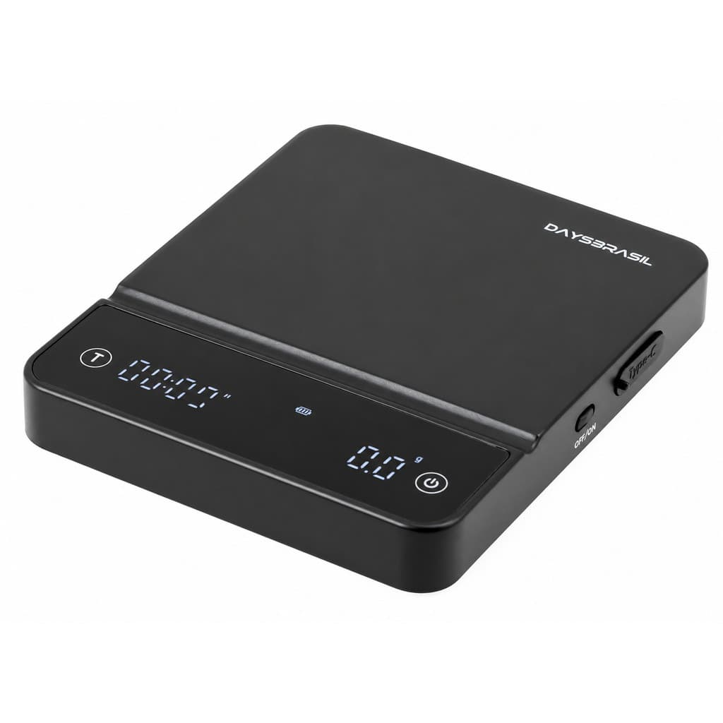Balança Digital para Café 0,1g Alta Precisão com Cronômetro Display LED Recarregável USB DaysBrasil