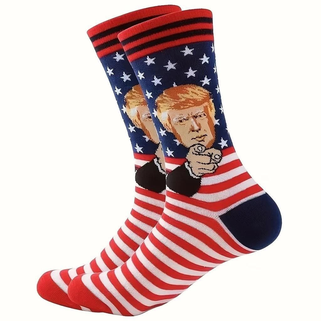 Meias Engraçadas de Paródia do Presidente Donald Trump 2025 com Cabelo Falso 3D, Meias de Compressão Masculinas Estilo S