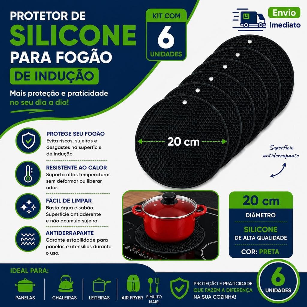 Tapete 20cm Silicone Fogão Indução 6, 5, 4 ou 2 Un Almofada Antiderrapante Protetor de Cooktop Protetor Fogão indução
