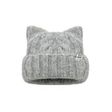 Gorro de malha macio e aconchegante com orelhas de gato e logotipo de metal, gorro de lã quente para o outono e inverno