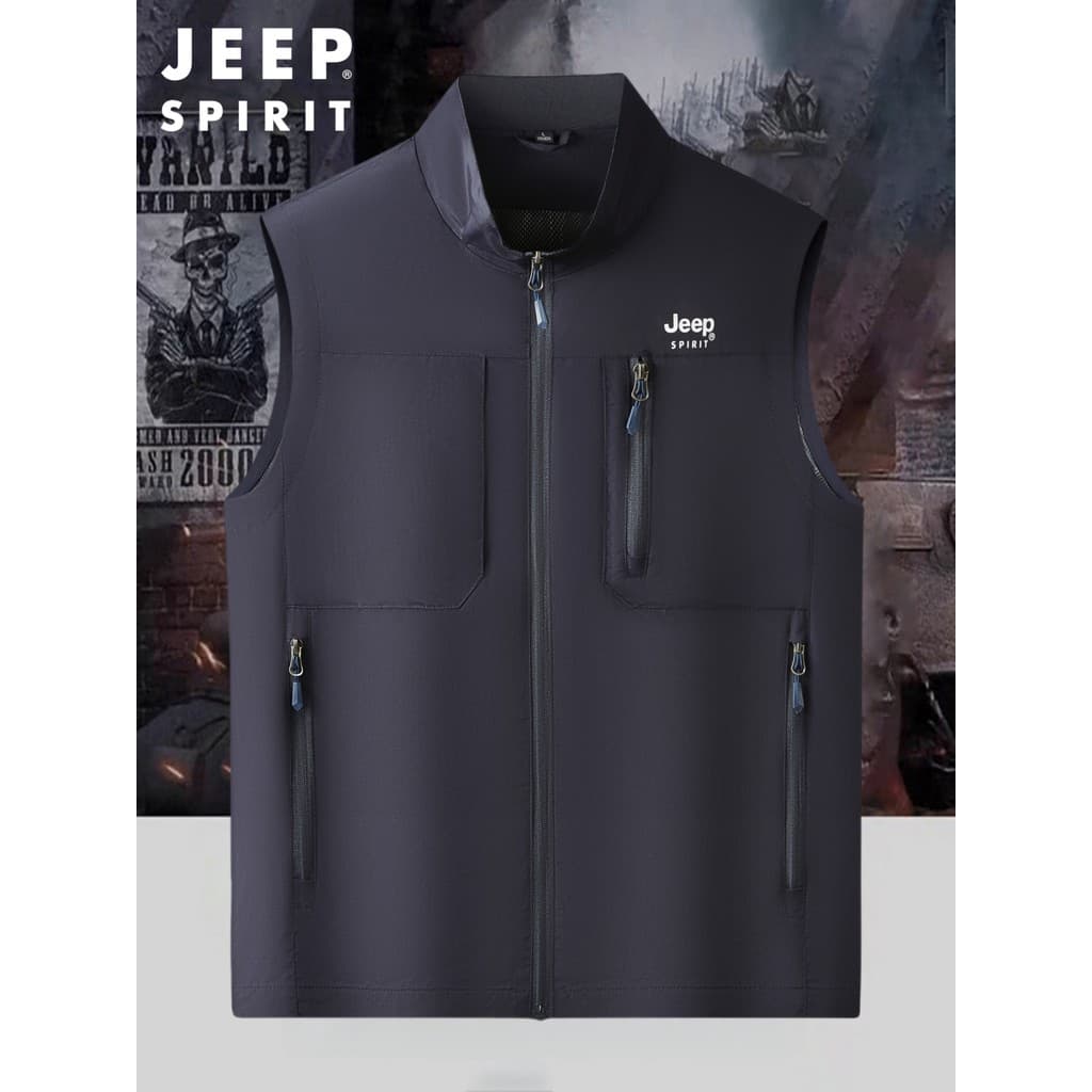 Jeep Casual colete masculino outono fino solto colete pai masculino exterior Wear gola alta colete esportivo