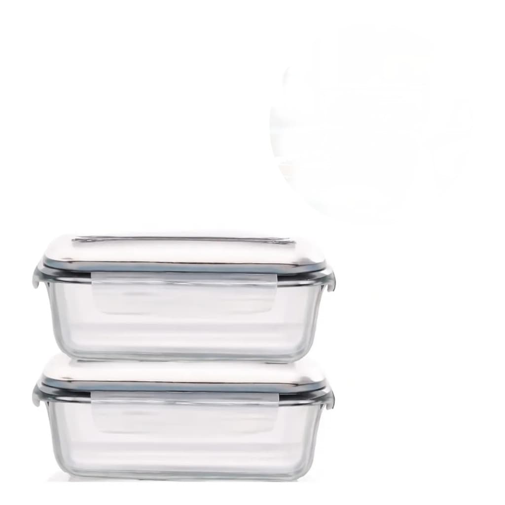 Kit 2 Potes Herméticos de Vidro Borossilicato 370ml 640ml Marmita Fitness Micro-ondas Freezer Antivazamento
