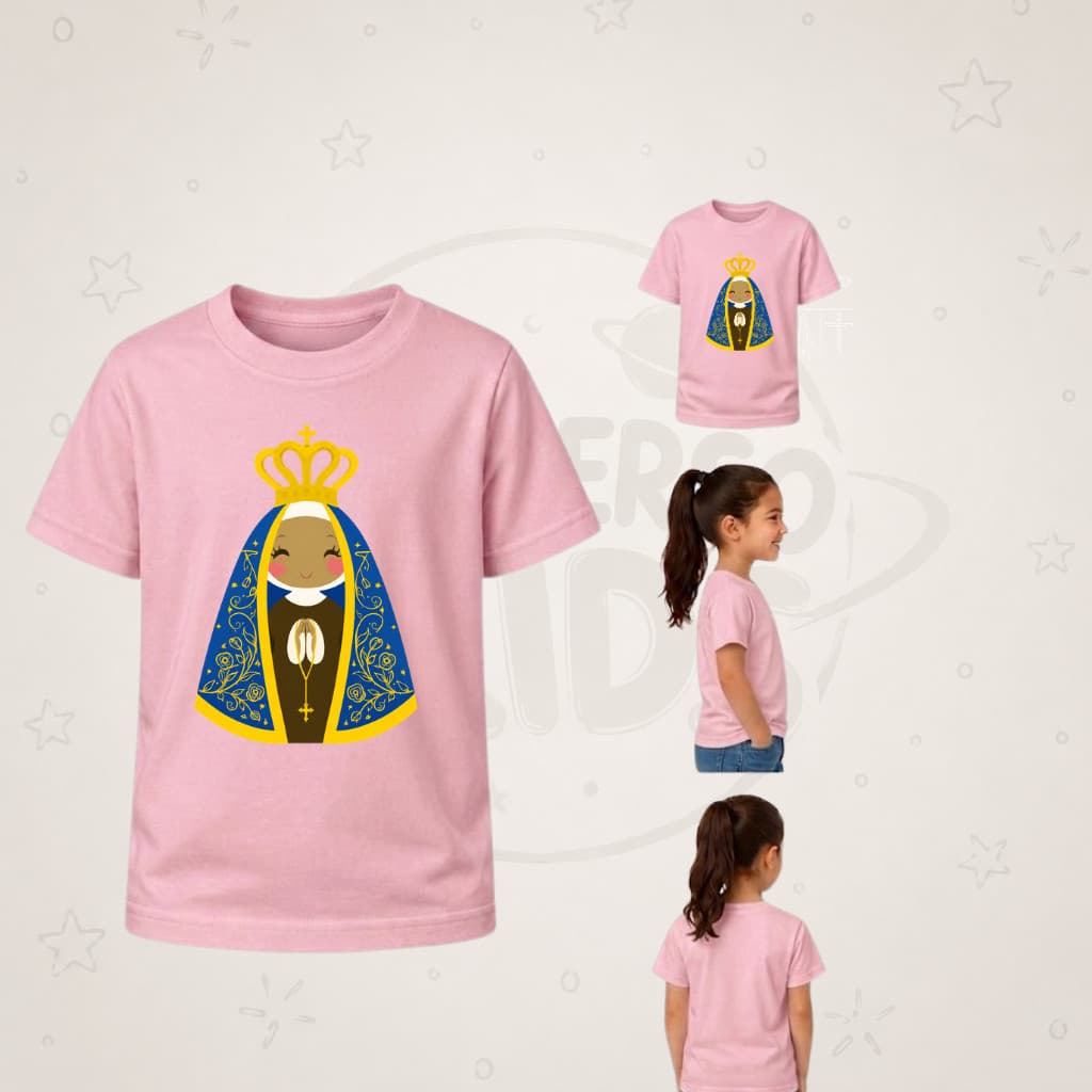 Camiseta Infantil Nossa Senhora Aparecida Feminina Fé para crianças 100% Algodão Envio Imediato
