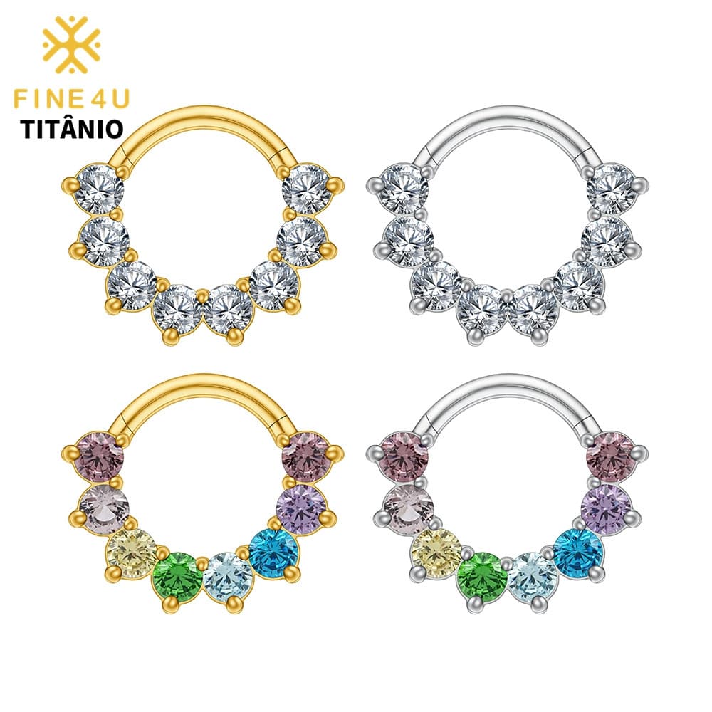 FINE4U Piercing Titânio Septo Daith Argola Cravejadas Com Zircônias hipoalergênica