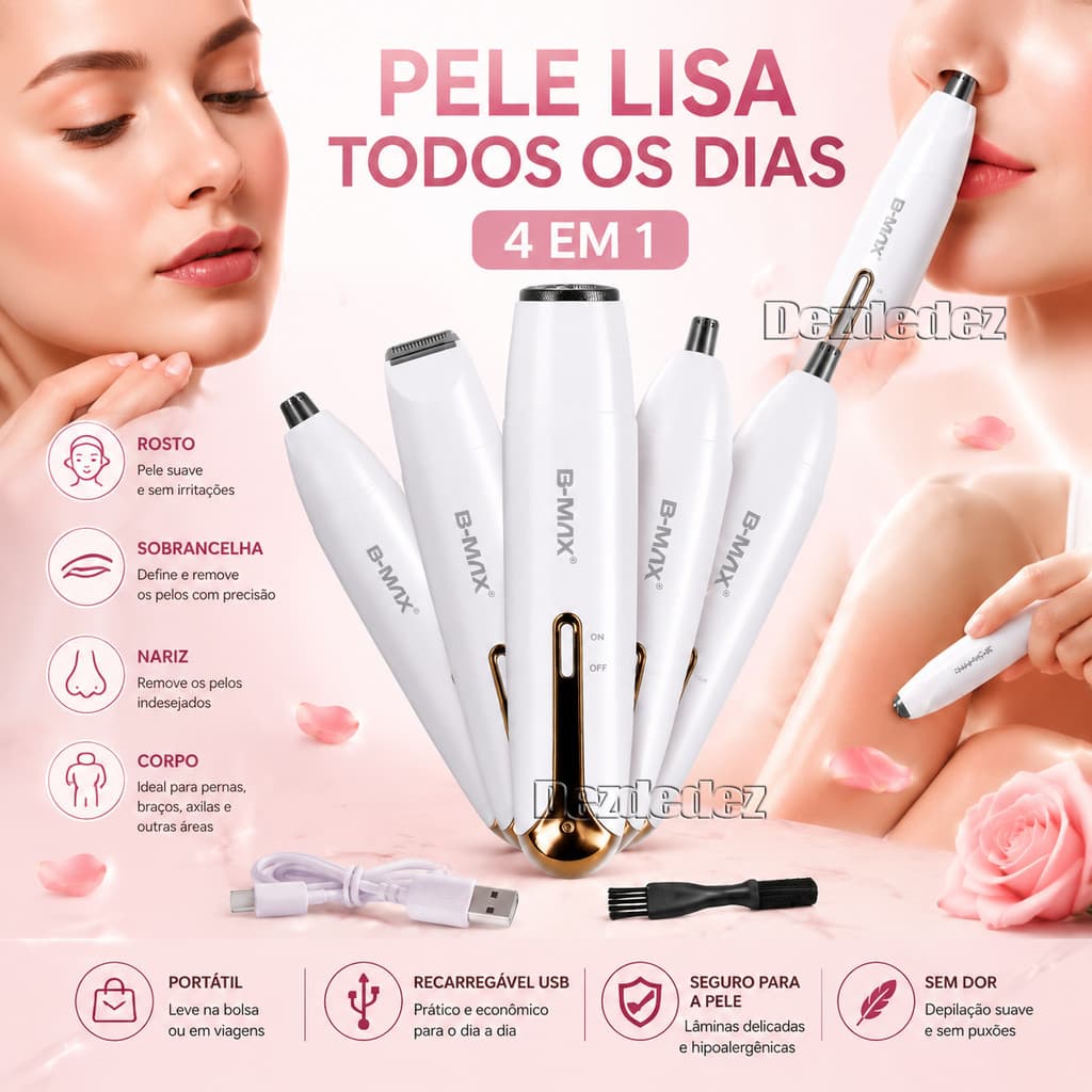 Depilador Elétrico Feminino 4 Em 1 , Barbeador Para Remoção De Pelos , Corpo , Nariz , Axilas , Barba Retangular