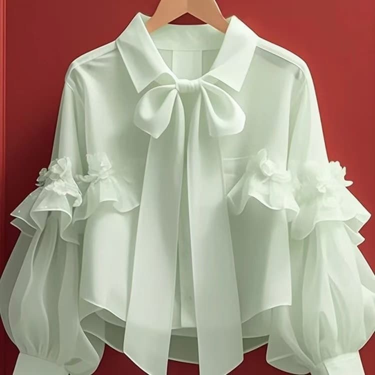 Estilo Coreano Feminino Solto Plissado Chiffon Lanterna Camisa De Manga Longa Blusa Para Mulher Novo