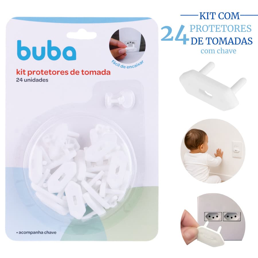 Kit 24 Protetores De Tomada Buba Bebê Segurança Contra Choque Elétrico Infantil Tomada Universal