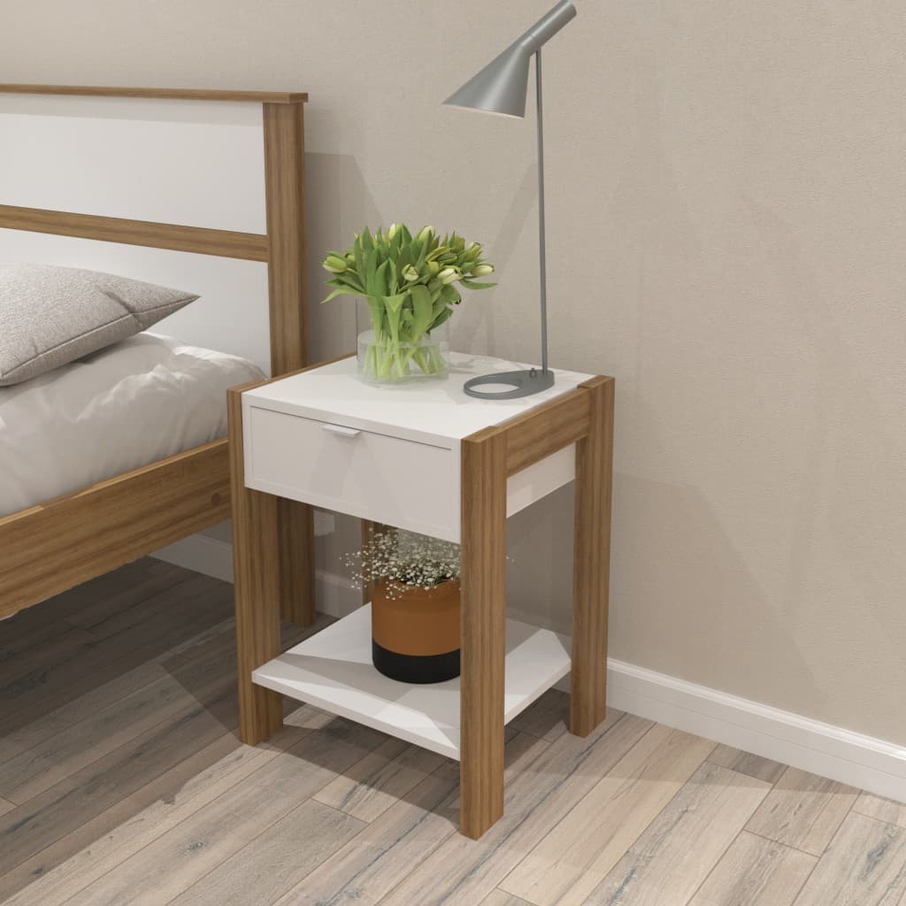 Mesa de Cabeceira com Tomada 1 Gaveta 41x54cm Branco Tecno Mobili