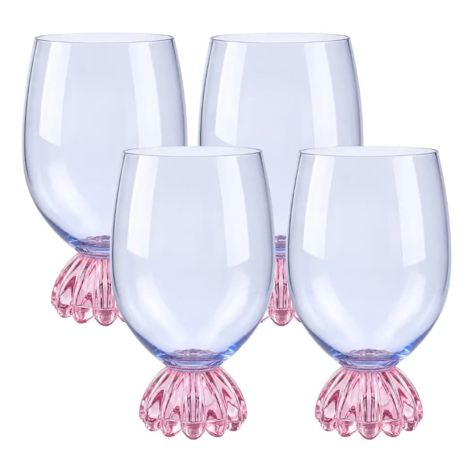 Conjunto 4 Copos Vidro Taças Marejo Azul E Rosa 520ml Tuut